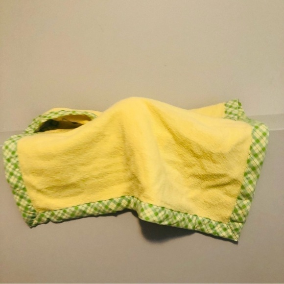 Vintage Yellow Bunny Lovey Baby Plaid Green Trim Cabbage Flower - Picture 8 of 9